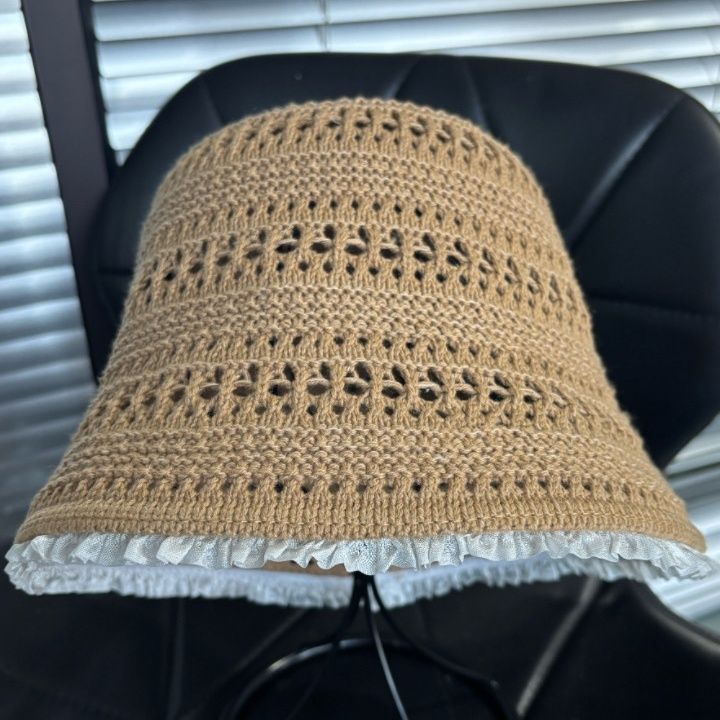 Hat Basin Hat Summer Thin Breathable Hollow Bucket Hat Knitted Sunscreen 2025 Lace Edge Hat_voghion.com