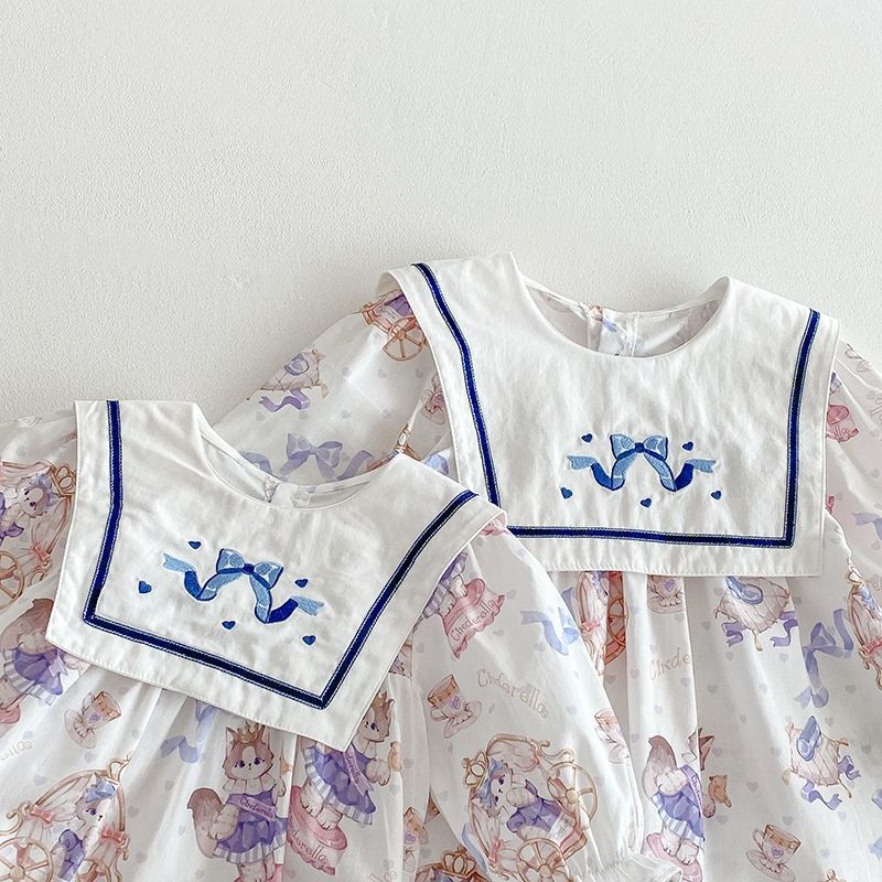 Girls' 2025 Korean Style Children's Clothing Sleeve Cute Cat Dress, New Fashionable Long Dress For Girls In Early Spring_voghion.com