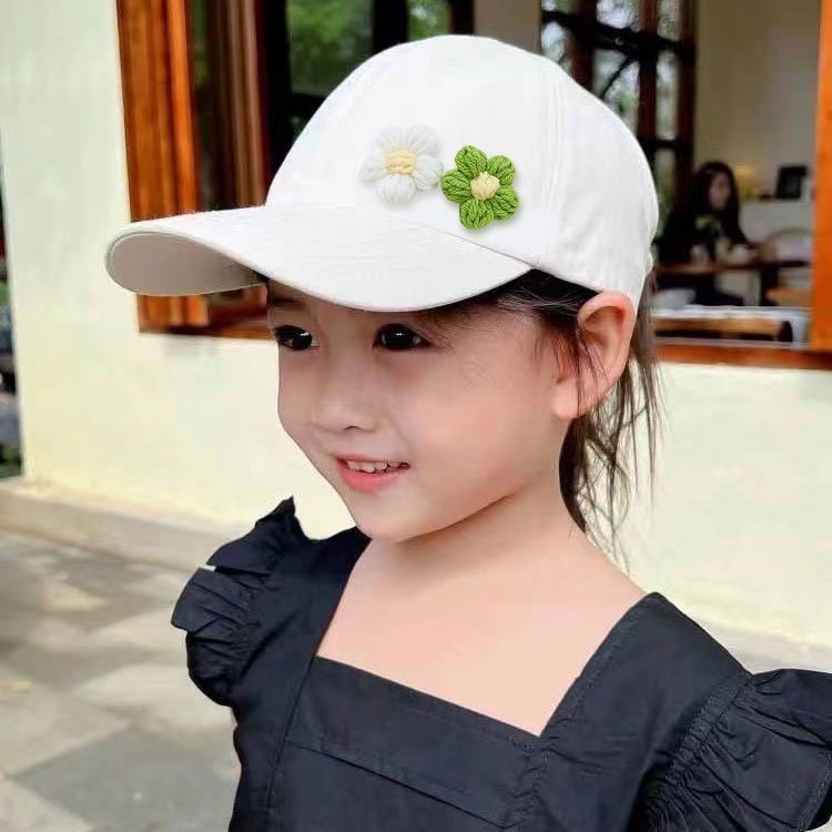 儿童春游花朵马尾女童遮阳帽棒球帽春夏新款卡通防晒空顶鸭舌帽