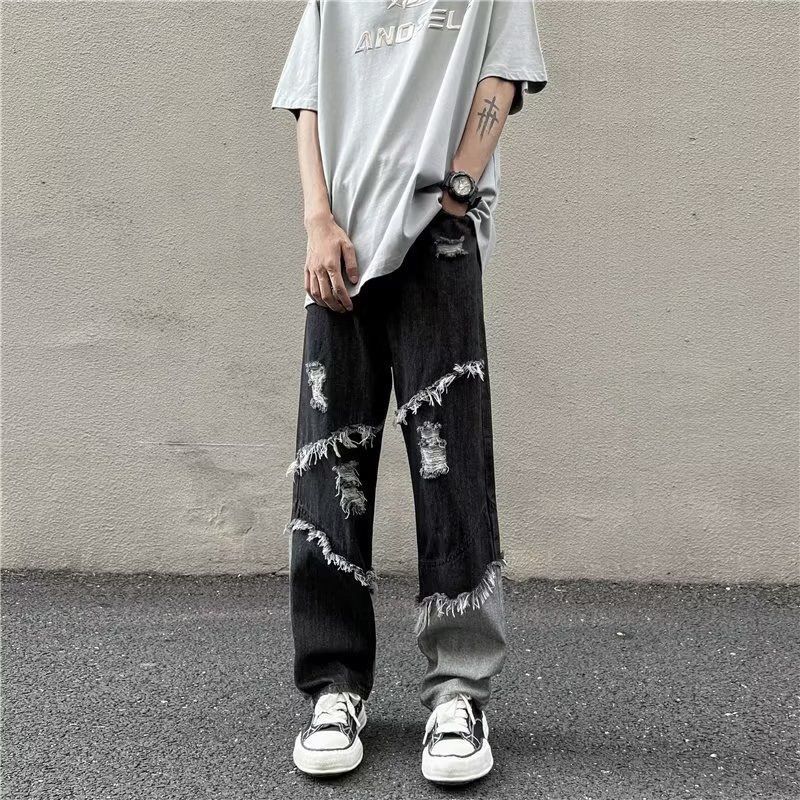 American Jeans Men's And Women's Vibe High Street Trendy Brand Stars Niche Design Sense Loose Straight Wide-leg Pants_mkmklike.com