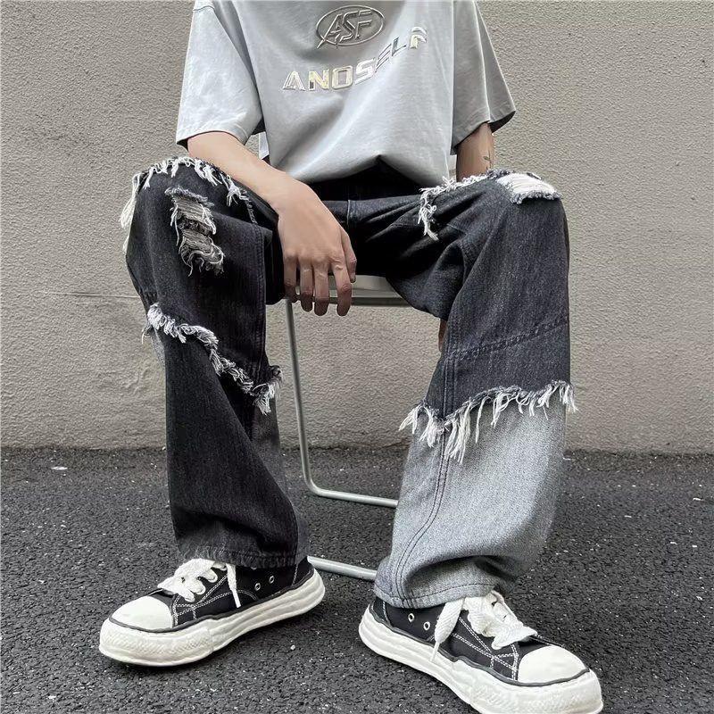 American Jeans Men's And Women's Vibe High Street Trendy Brand Stars Niche Design Sense Loose Straight Wide-leg Pants_mkmklike.com