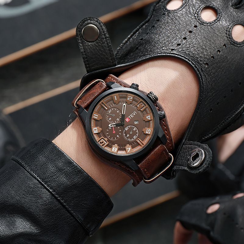 Men's Quartz Watch Punk Style Large Dial With Leather Strap_voghion.com