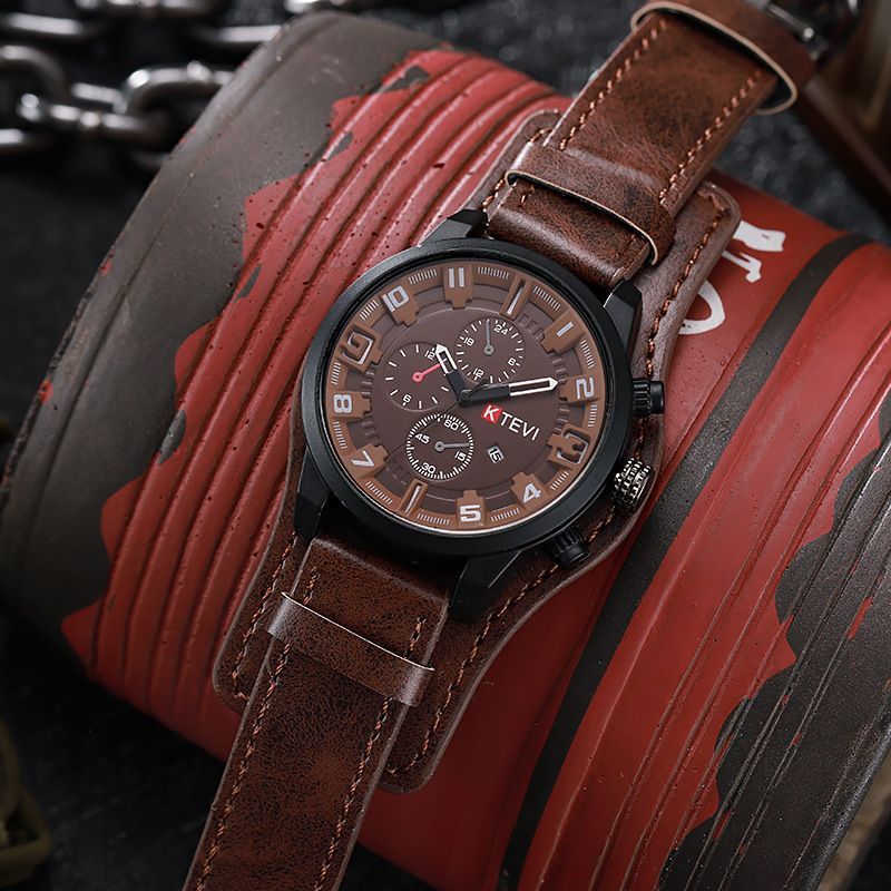 Men's Quartz Watch Punk Style Large Dial With Leather Strap_voghion.com