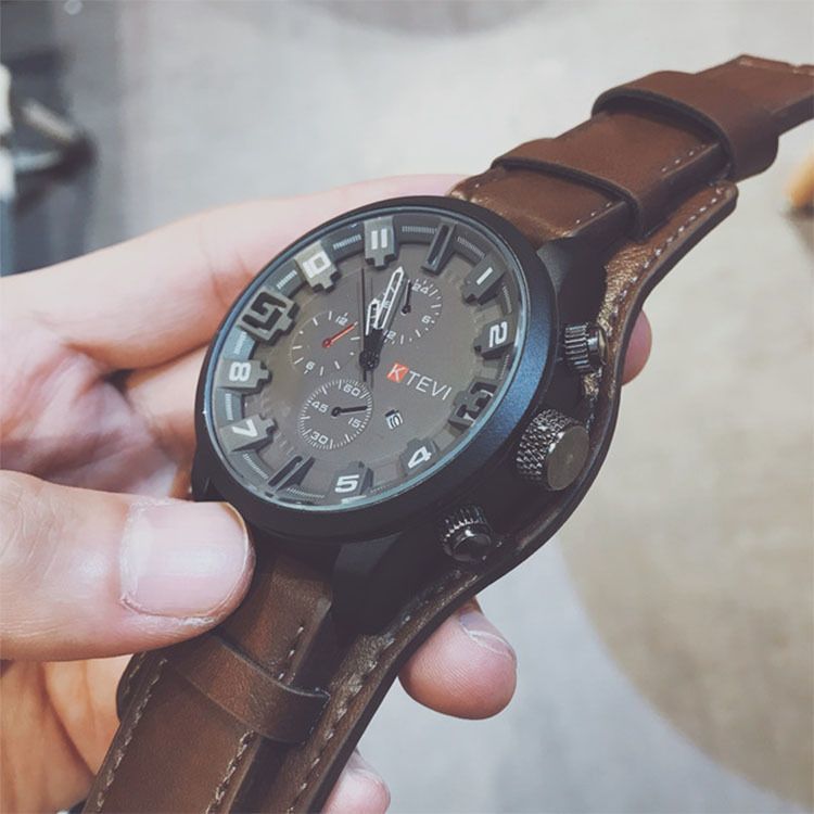 Men's Quartz Watch Punk Style Large Dial With Leather Strap_voghion.com