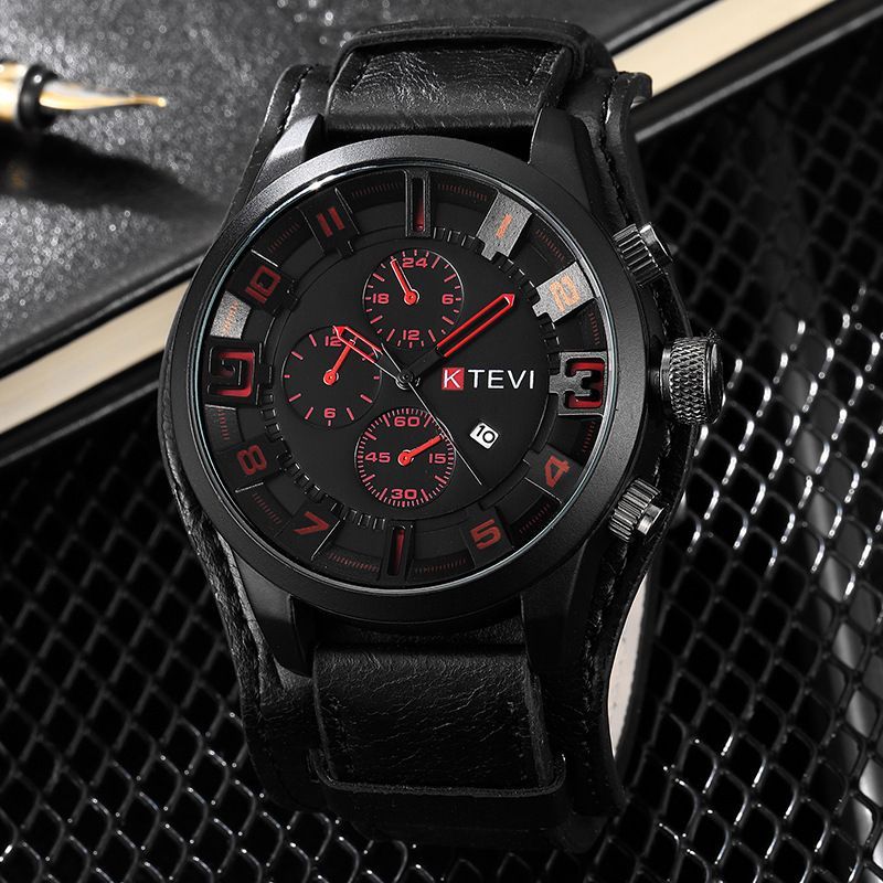 Men's Quartz Watch Punk Style Large Dial With Leather Strap_voghion.com