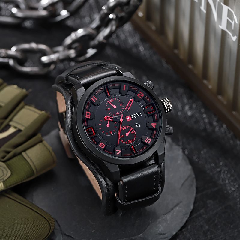 Men's Quartz Watch Punk Style Large Dial With Leather Strap_voghion.com