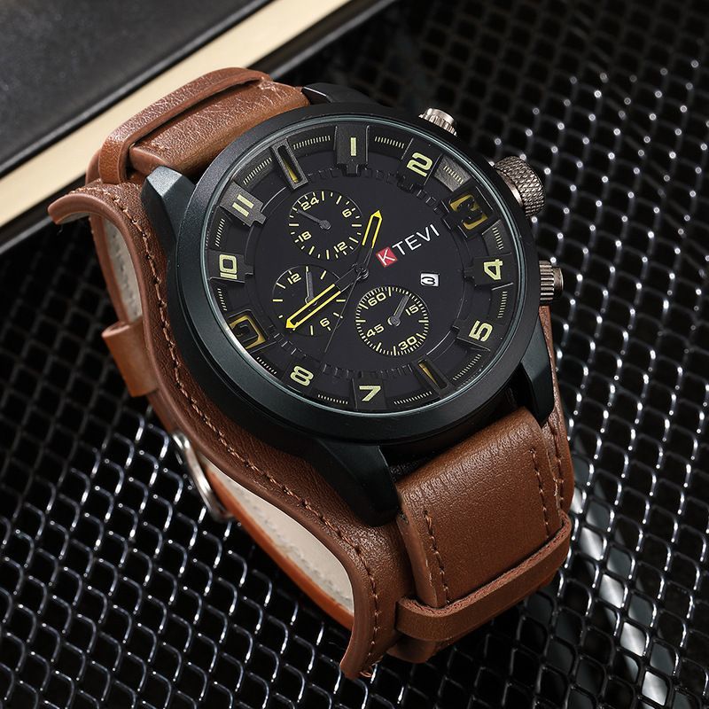 Men's Quartz Watch Punk Style Large Dial With Leather Strap_voghion.com