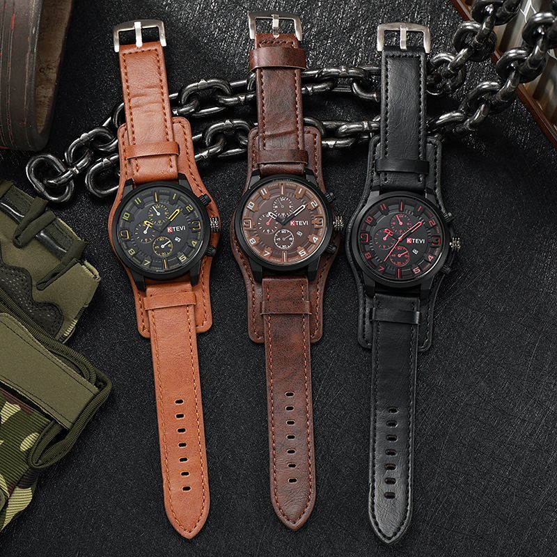 Men's Quartz Watch Punk Style Large Dial With Leather Strap_voghion.com