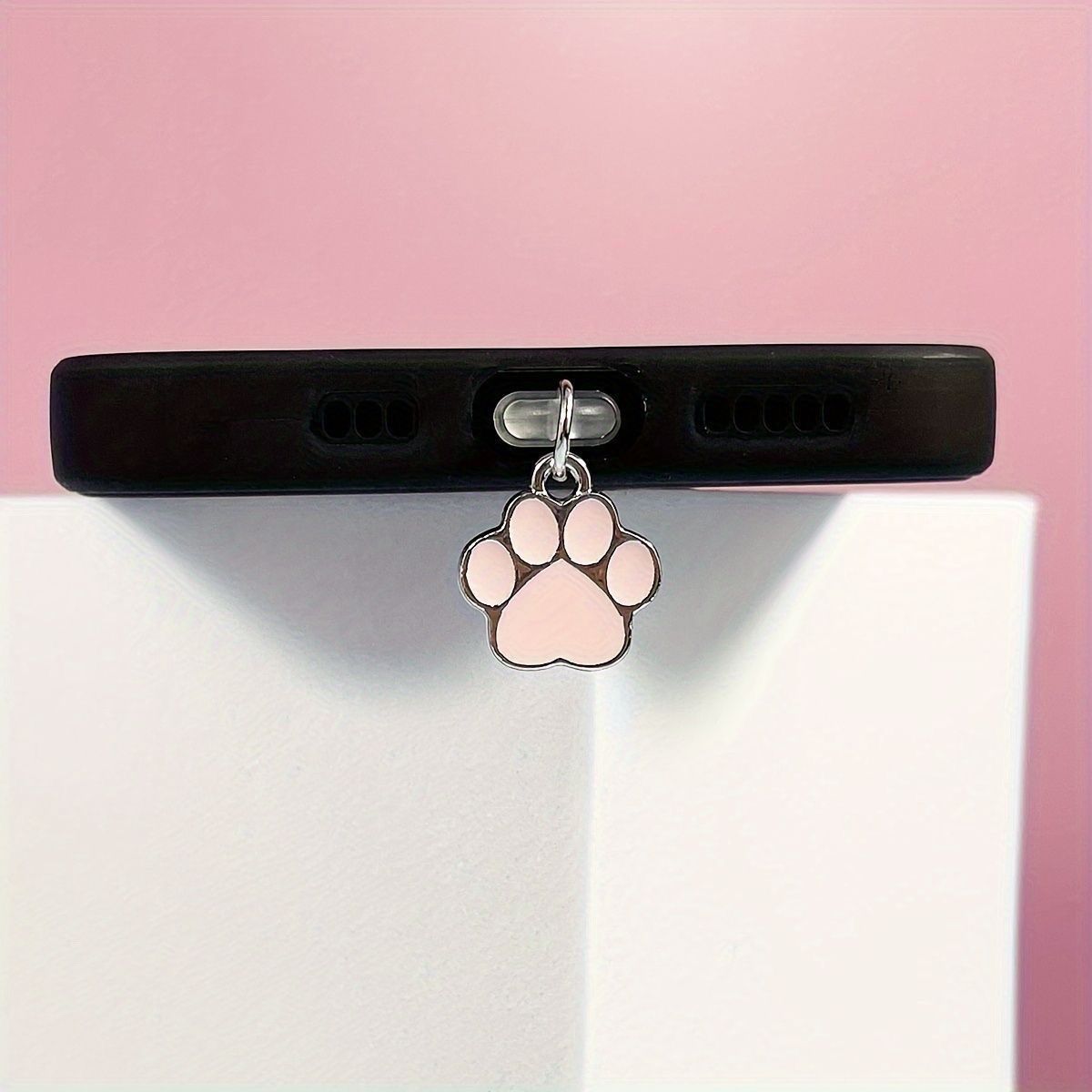 Metal Paw Black Phone White Cat Dustproof Pendant Plug Type-C Charging_voghion.com