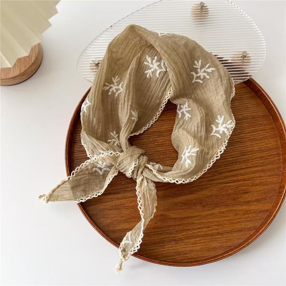 Geborduurde Franse kanten bloemen vintage driehoekige decoratieve hoofddoek, dunne sjaal, veelzijdige haarband, zijden sjaal_voghion.com