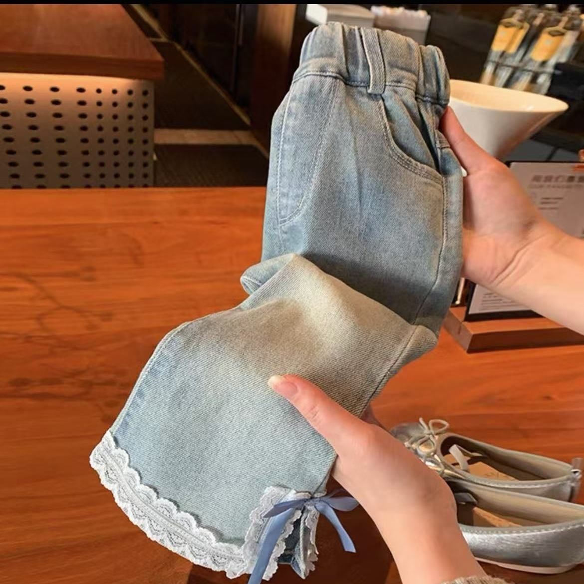 Flickjeans med utsvängda ben koreansk stil trendiga byxor_voghion.com