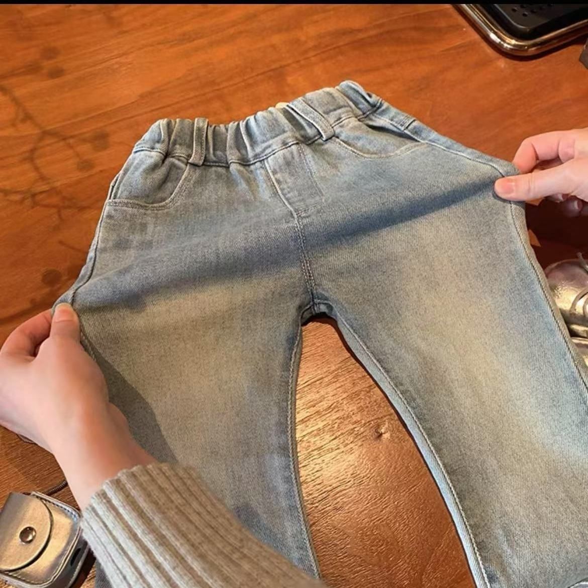 Flickjeans med utsvängda ben koreansk stil trendiga byxor_voghion.com
