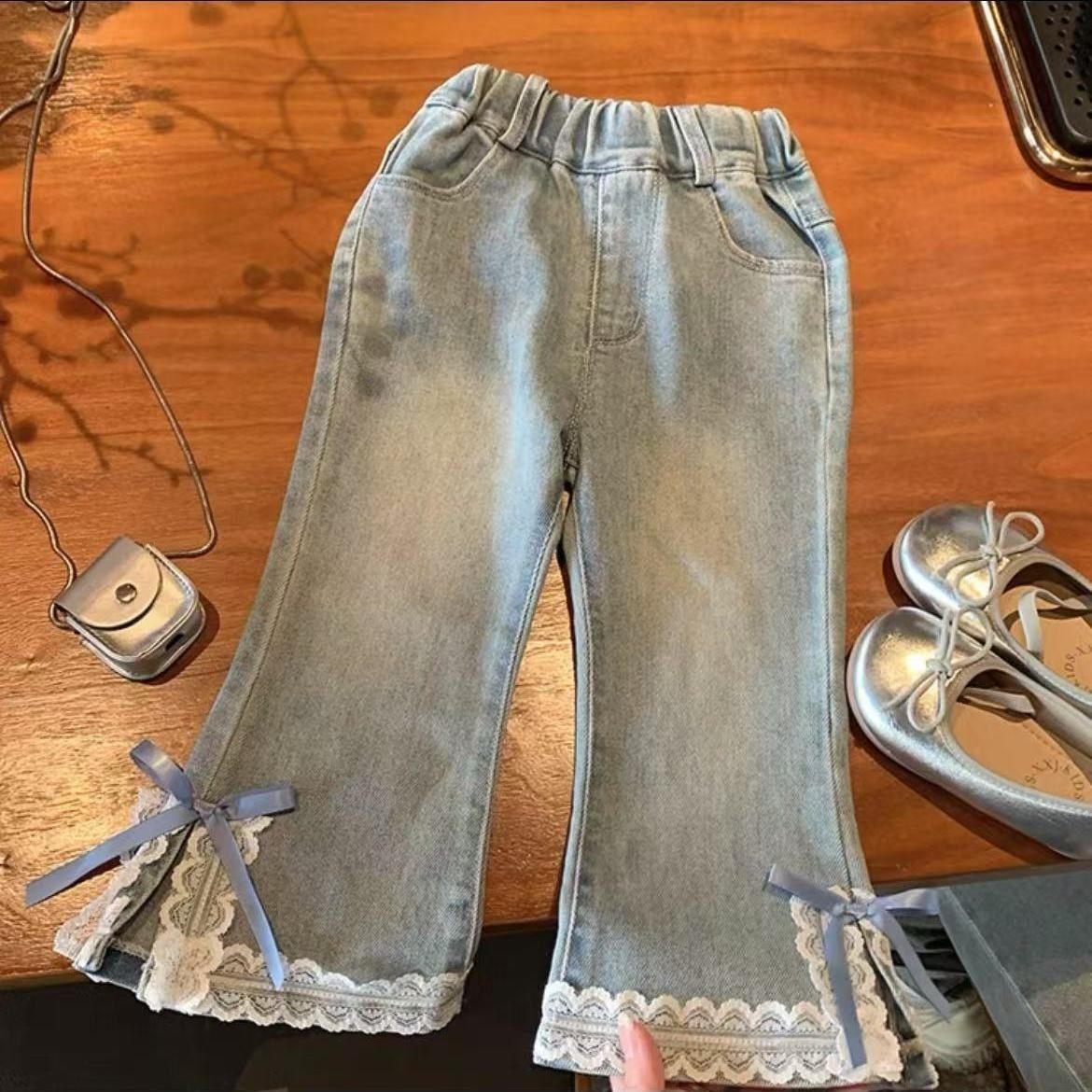 Girls' Spring Autumn 2025 New Sweet And Cute Bell-Bottom Pants For Young Children, Korean Style Fashionable Jeans_voghion.com