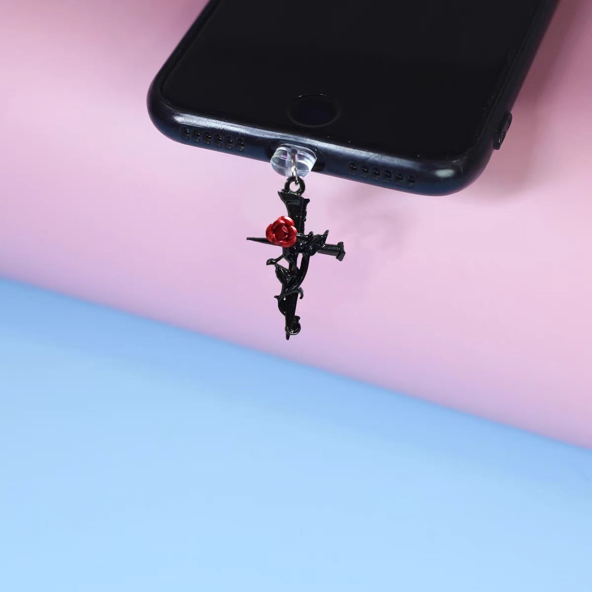 Wind Thorn Rose Cross Phone Dust Plug Charging Port Cover Pendant Type-C_voghion.com