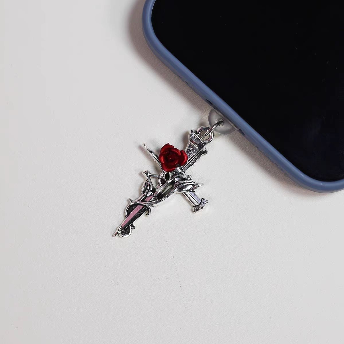 Wind Thorn Rose Cross Phone Dust Plug Charging Port Cover Pendant Type-C_voghion.com