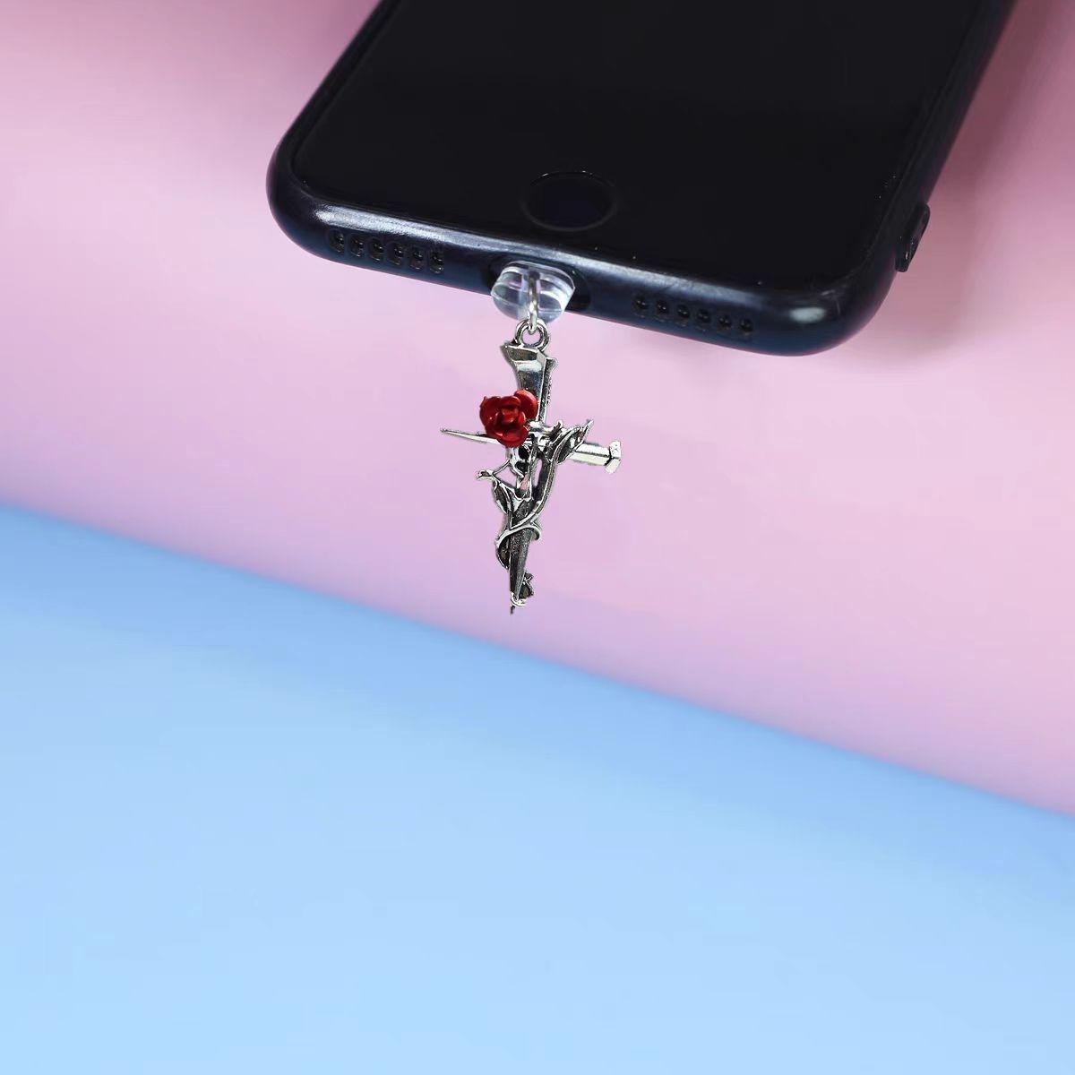 Wind Thorn Rose Cross Phone Dust Plug Charging Port Cover Pendant Type-C_voghion.com