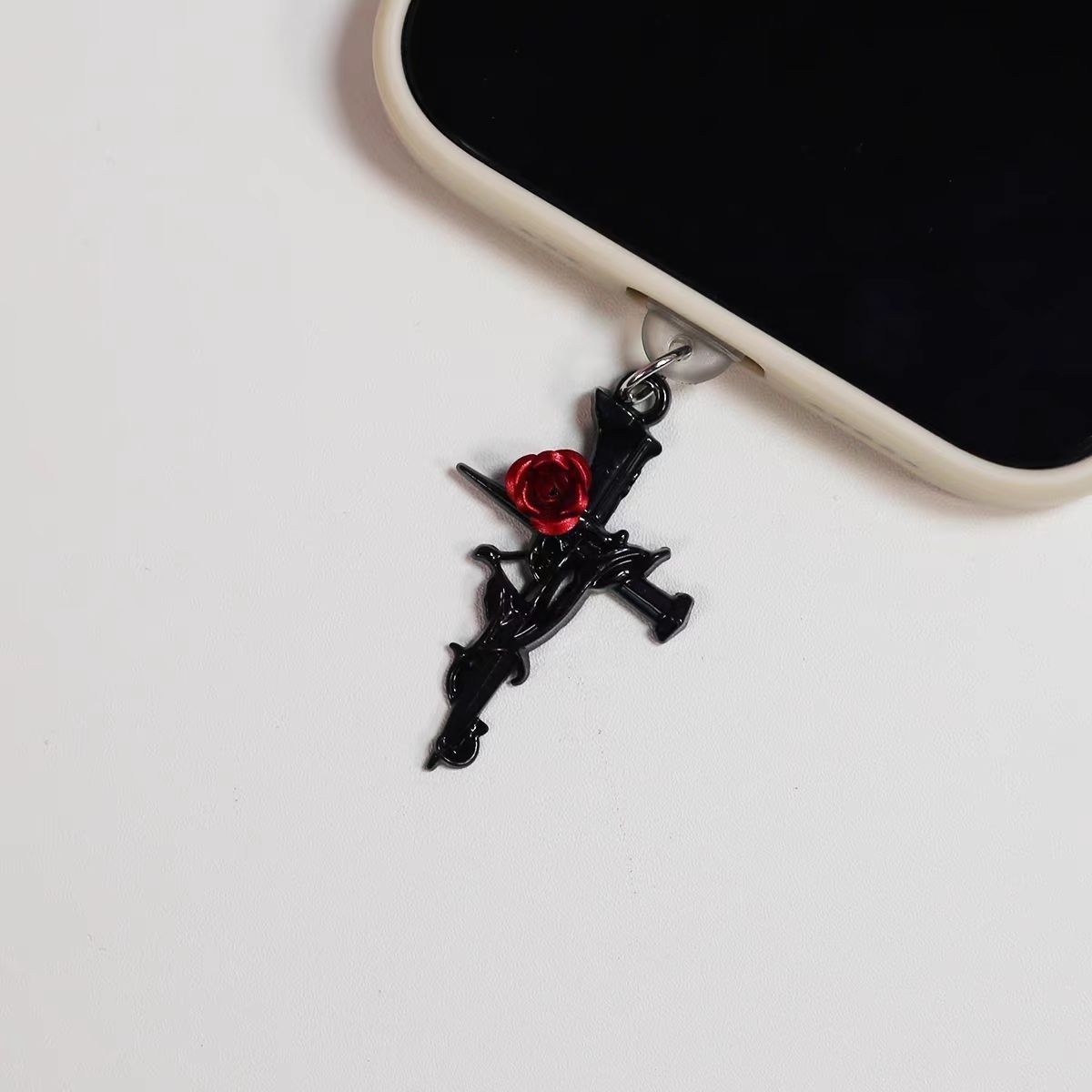 Wind Thorn Rose Cross Phone Dust Plug Charging Port Cover Pendant Type-C_voghion.com