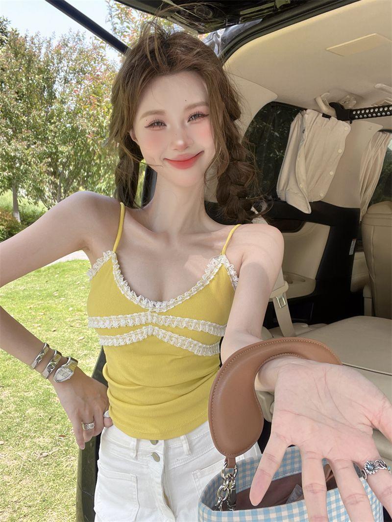 Damen Spitzen-camisole, Gestricktes Top In Elegantem Design_voghion.com