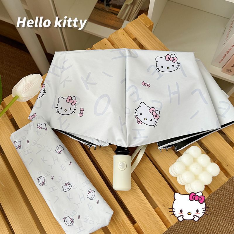 hellokitty凯蒂猫雨伞学生专用遮阳伞防晒防紫外线黑胶伞三折八骨自动伞