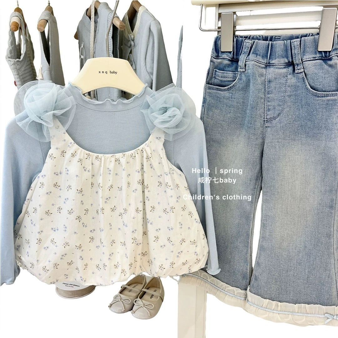 Set för babyflicka med blommig topp och långärmad tröja_voghion.com