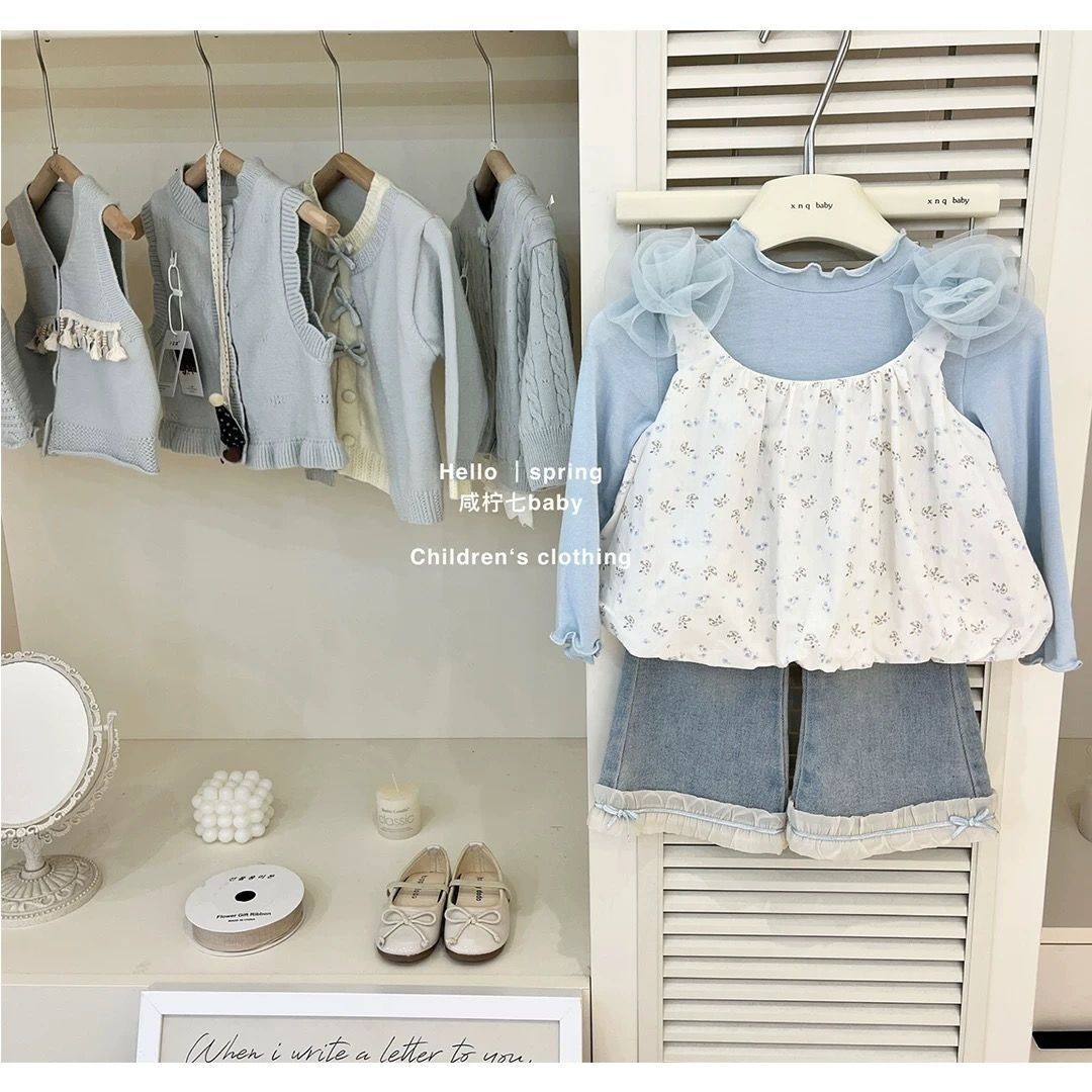 Set för babyflicka med blommig topp och långärmad tröja_voghion.com