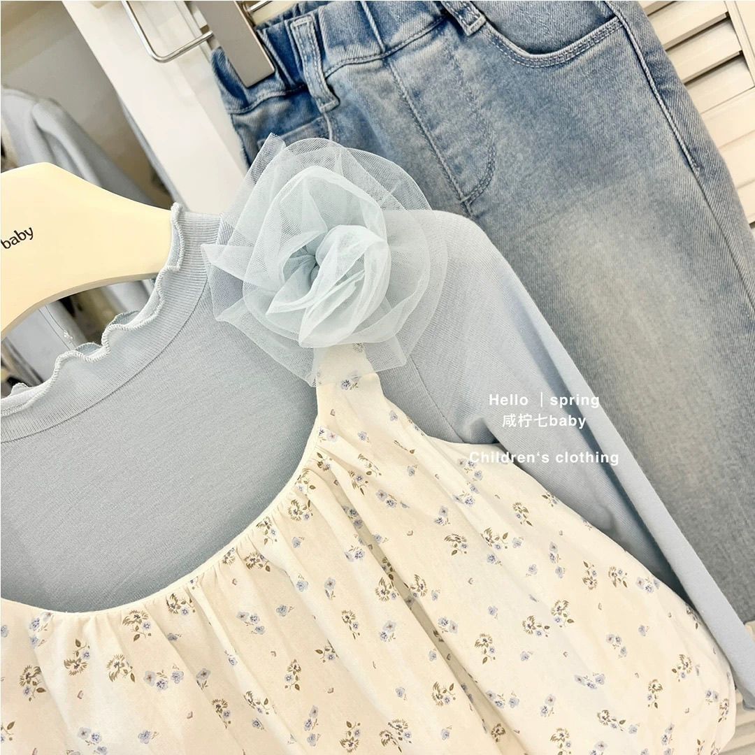 Set för babyflicka med blommig topp och långärmad tröja_voghion.com