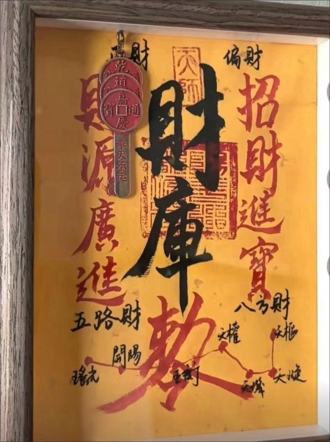 正品【山羊手作】原矿朱砂手画《财库》纯手绘木框唐卡招财相框 detail 4