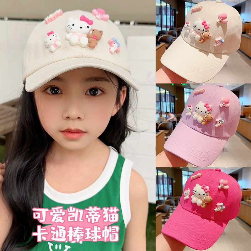 儿童帽子2025春秋季女童卡通kt猫百搭棒球帽小女孩防晒遮阳鸭舌帽