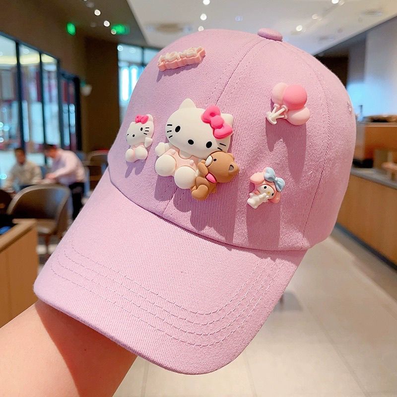 儿童帽子2025春秋季女童卡通kt猫百搭棒球帽小女孩防晒遮阳鸭舌帽