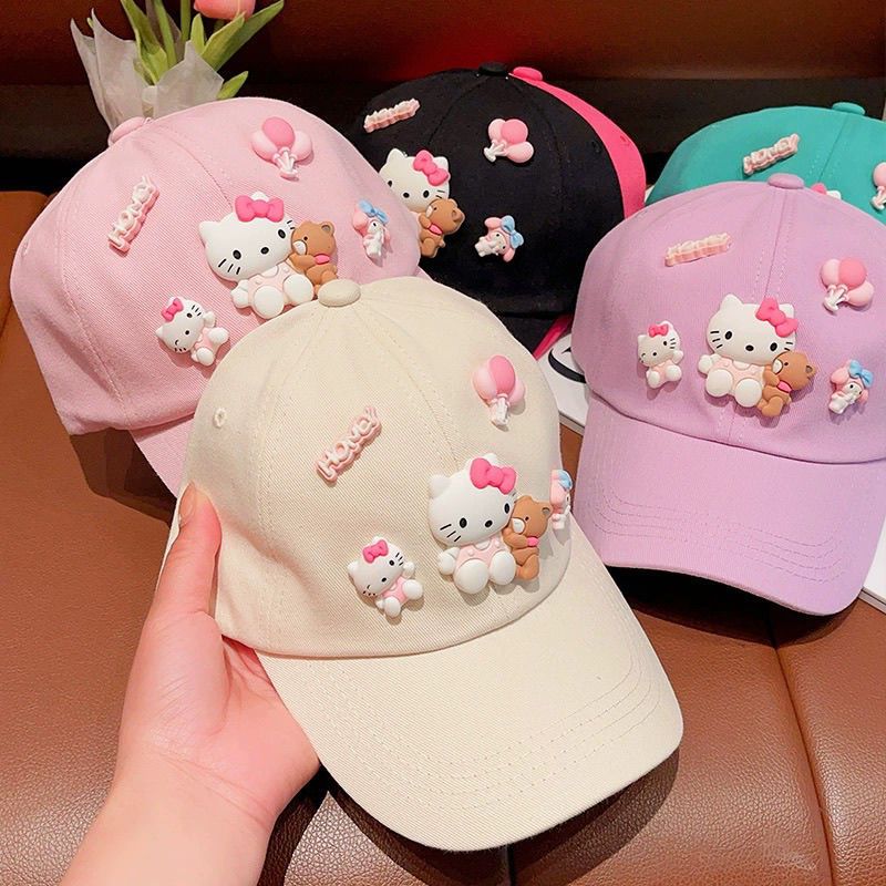 儿童帽子2025春秋季女童卡通kt猫百搭棒球帽小女孩防晒遮阳鸭舌帽