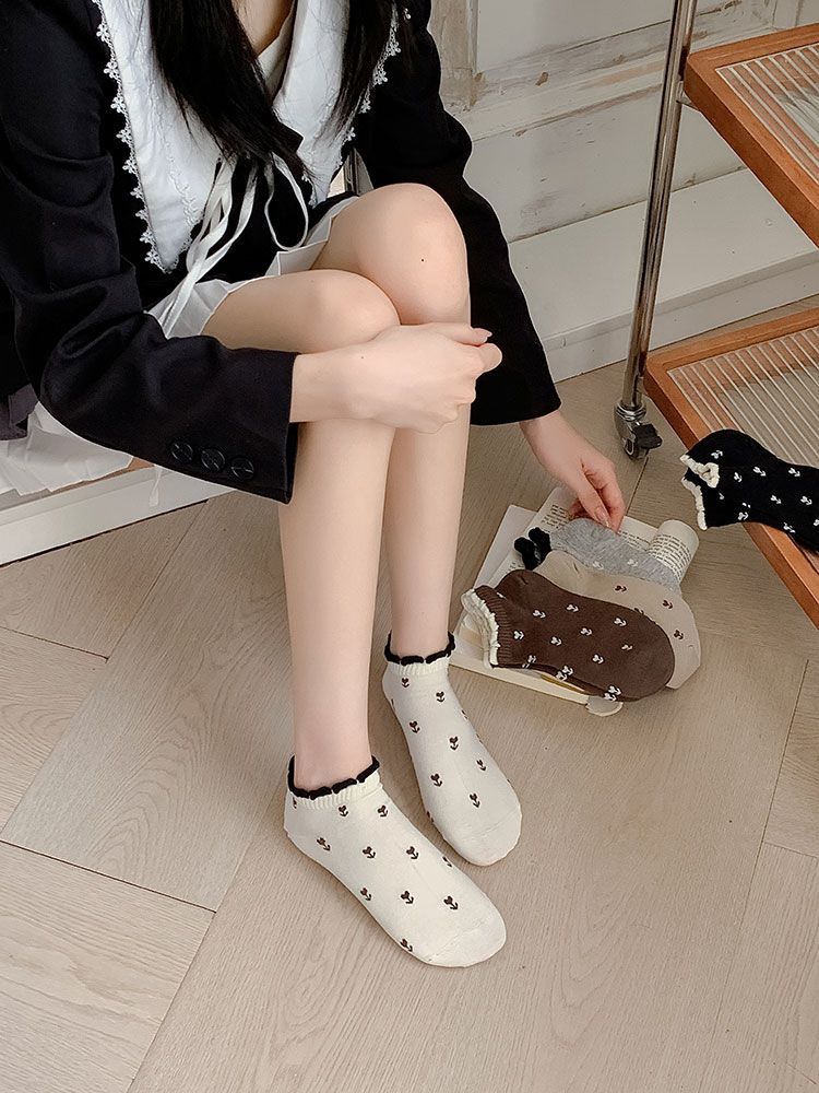 Cute Lace Ankle Socks For Women Combed Cotton Breathable Design_voghion.com