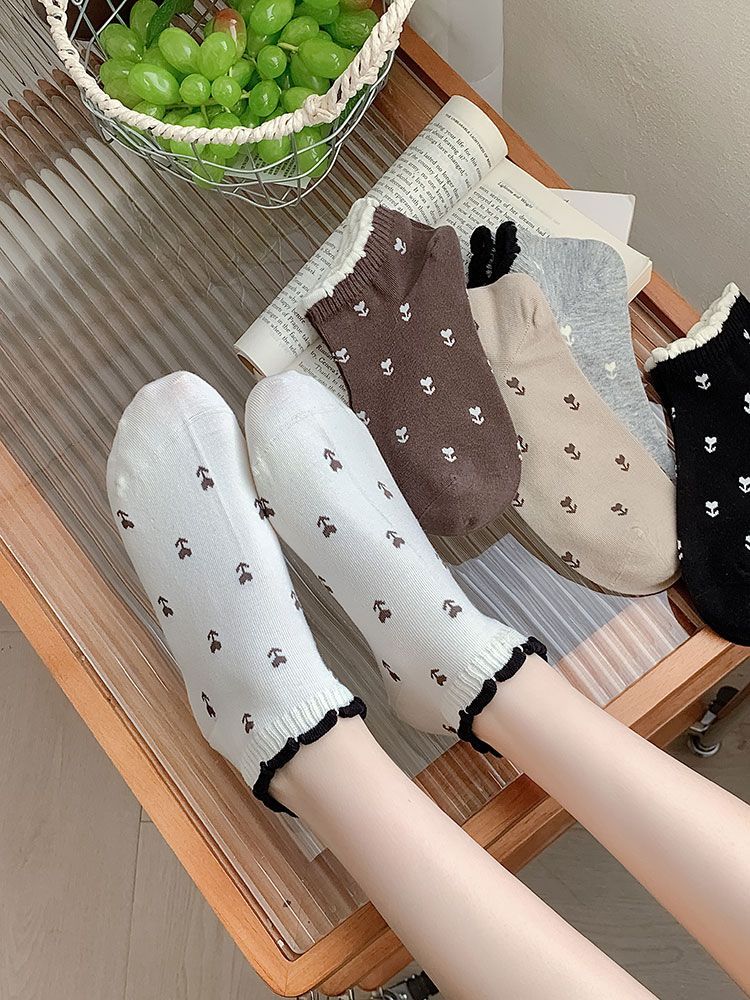Cute Lace Ankle Socks For Women Combed Cotton Breathable Design_voghion.com