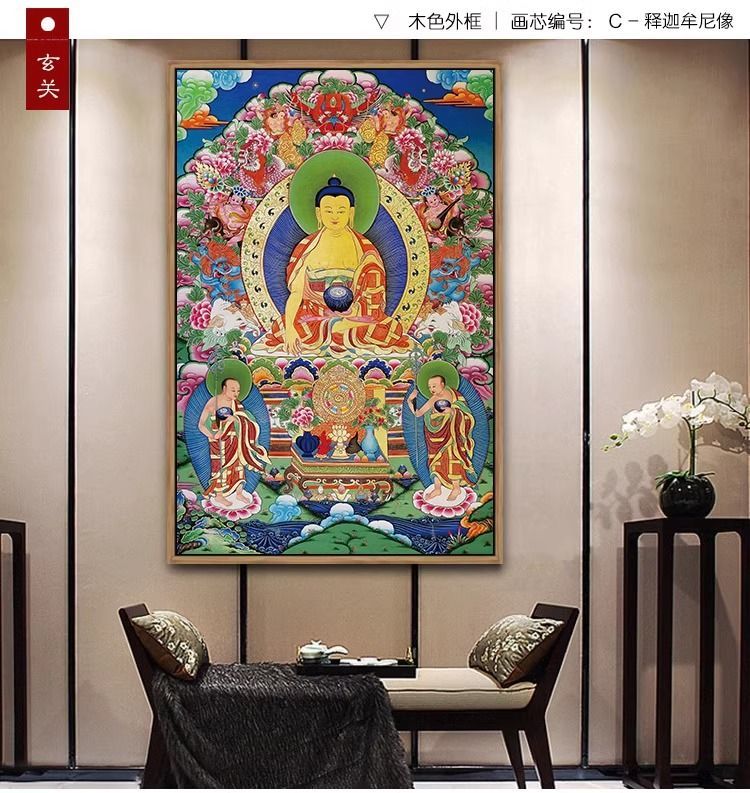 唐卡装饰画佛像八方财神客厅天王画像佛堂中式壁画中堂玄关挂画 detail 6