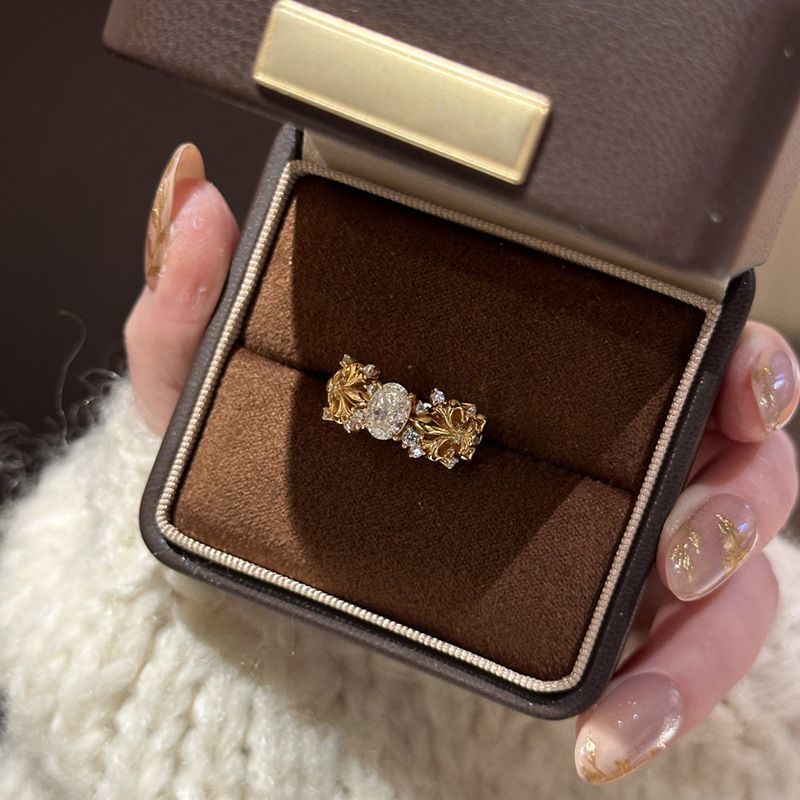 Yingwei Retro Flower Open Ring S925 Silver Full Diamond For Women_voghion.com