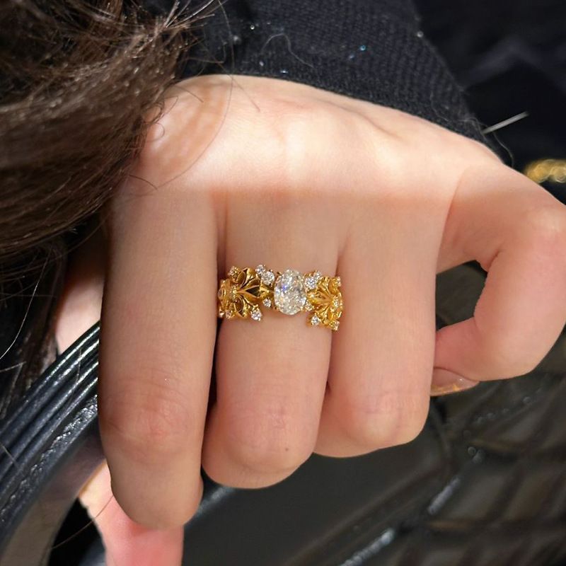 Yingwei Retro Flower Open Ring S925 Silver Full Diamond For Women_voghion.com