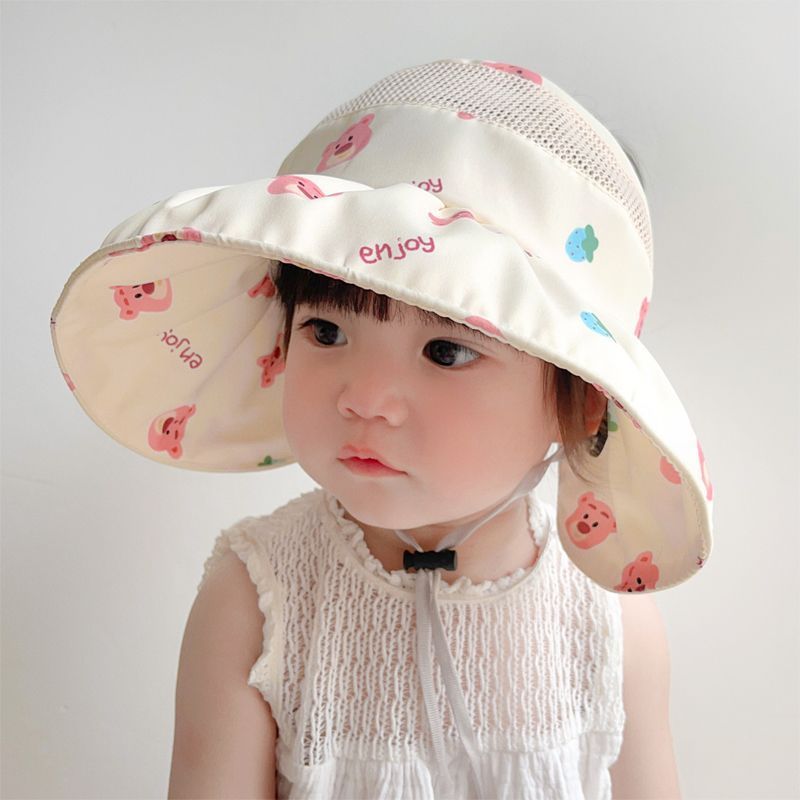 婴儿遮阳帽女童防紫外线空顶帽男宝宝帽子遮脸太阳帽大帽檐防晒帽