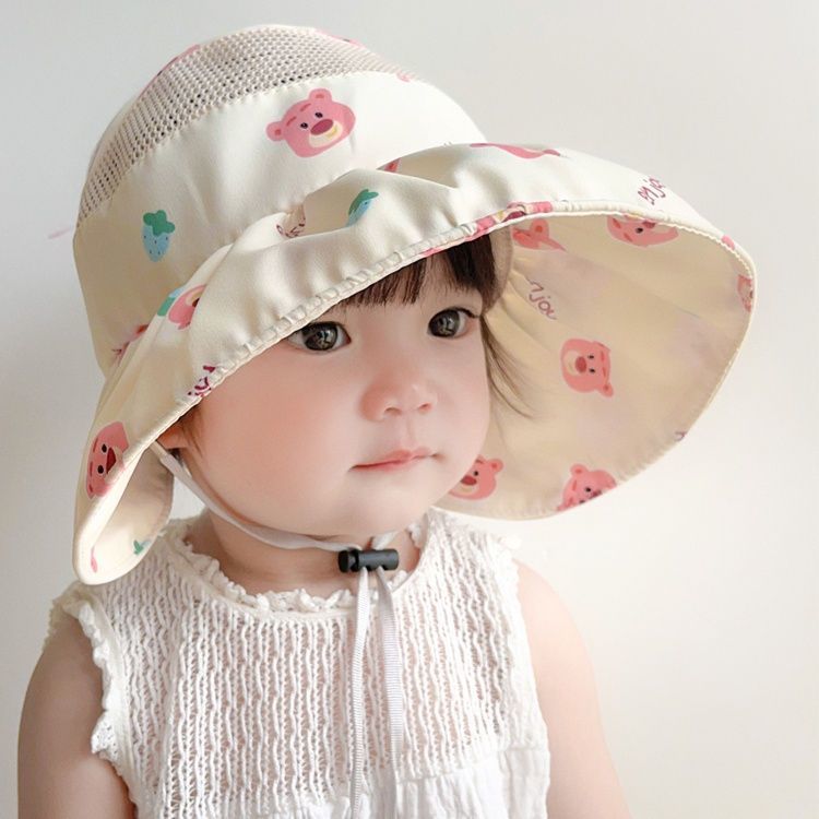 婴儿遮阳帽女童防紫外线空顶帽男宝宝帽子遮脸太阳帽大帽檐防晒帽