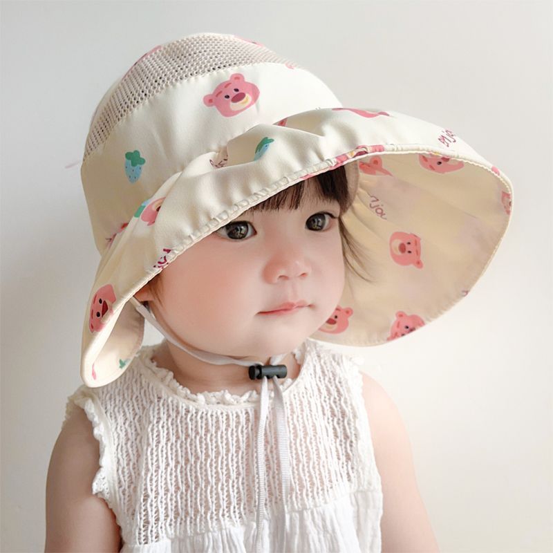 婴儿遮阳帽女童防紫外线空顶帽男宝宝帽子遮脸太阳帽大帽檐防晒帽