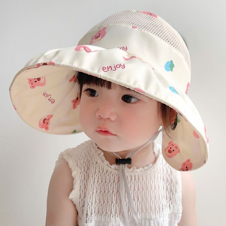 婴儿遮阳帽女童防紫外线空顶帽男宝宝帽子遮脸太阳帽大帽檐防晒帽
