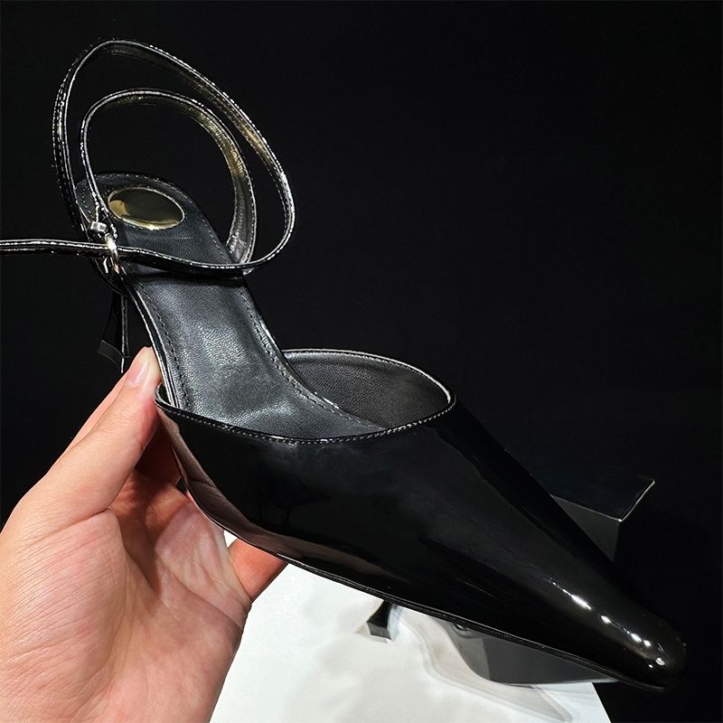 2025 High Heels Square Spring Shallow Mouth Backless New Pointed Toe Sexy Black Satin Women's Shoes Sandals_voghion.com