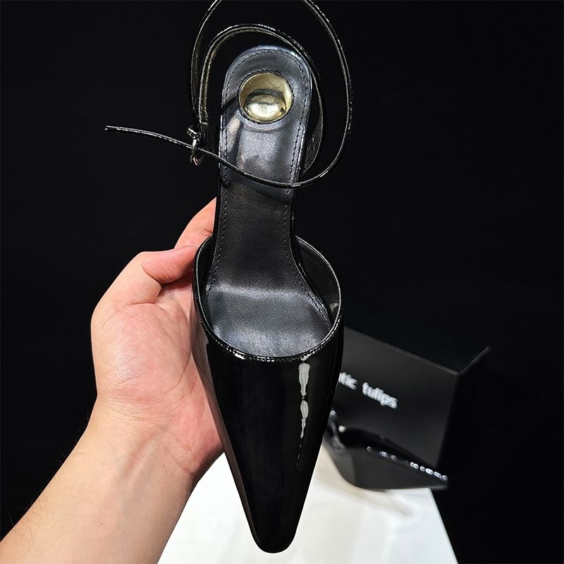 2025 High Heels Square Spring Shallow Mouth Backless New Pointed Toe Sexy Black Satin Women's Shoes Sandals_voghion.com
