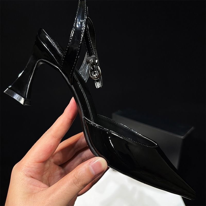 2025 High Heels Square Spring Shallow Mouth Backless New Pointed Toe Sexy Black Satin Women's Shoes Sandals_voghion.com