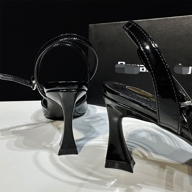 2025 High Heels Square Spring Shallow Mouth Backless New Pointed Toe Sexy Black Satin Women's Shoes Sandals_voghion.com