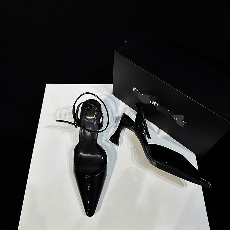 2025 High Heels Square Spring Shallow Mouth Backless New Pointed Toe Sexy Black Satin Women's Shoes Sandals_voghion.com