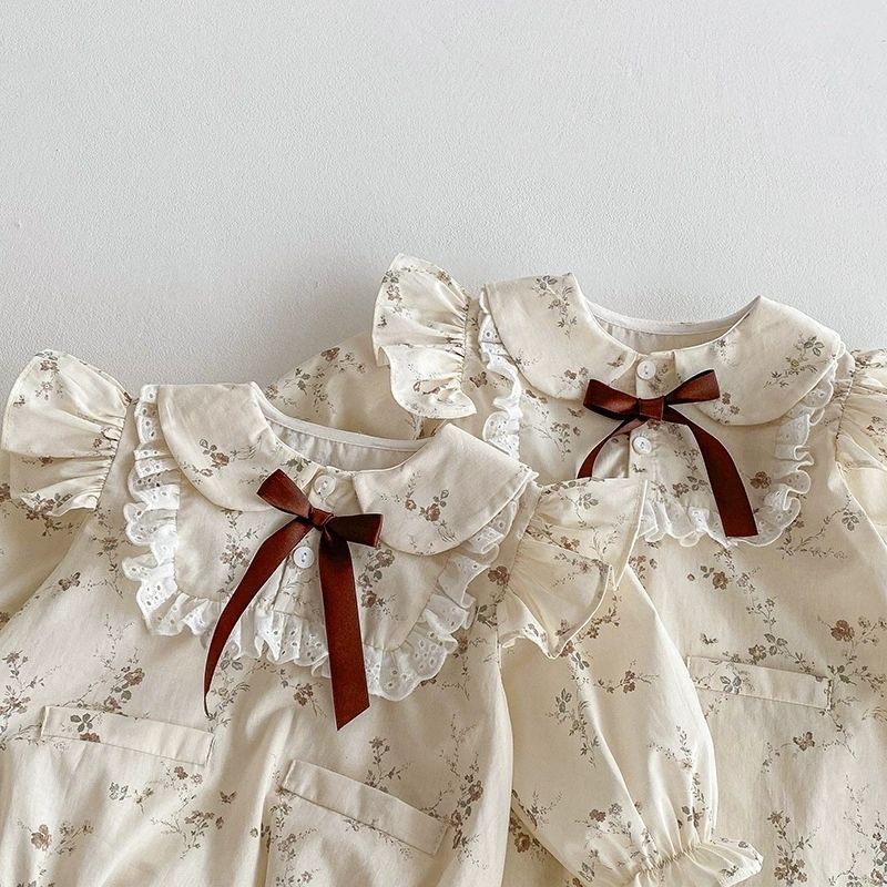 Neue Winterkleidung: Baby-Strampler, Mädchenkleid mit Volantärmeln und Spitze, Herbst-Langarm-Outfit für Schwestern_voghion.com