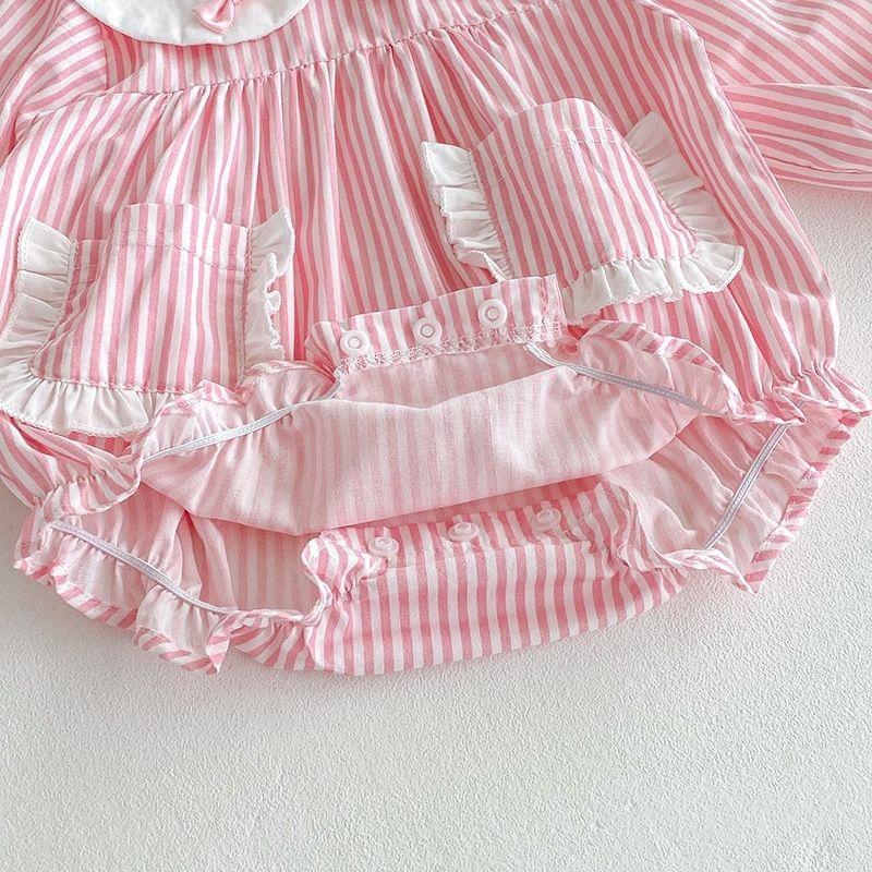 Robe barboteuse à rayures manches longues pour bébé fille_voghion.com