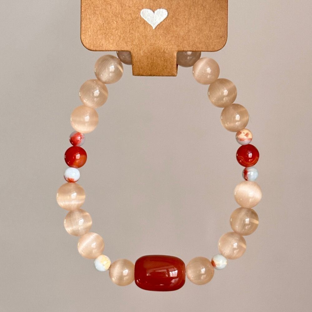 Bracciale con perle occhio di gatto rosso stile cinese vintage_voghion.com