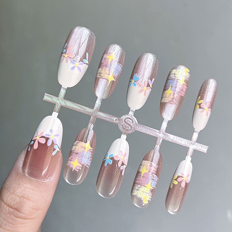 Monet Garden Cat Eye Short Detachable New Whitening Finished High-end Art Nail Tips Wearable Stickers Pre-made_voghion.com