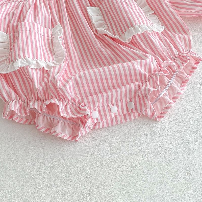 Robe barboteuse à rayures manches longues pour bébé fille_voghion.com
