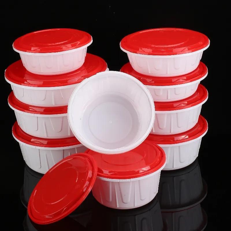 一次性防盗锁扣餐盒外卖打包盒汤面螺粉商用麻辣烫圆形加厚饭盒